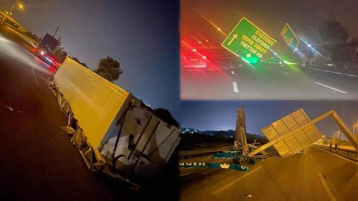 Νταλίκα κομμάτιασε πινακίδα στην Αττική Οδό  